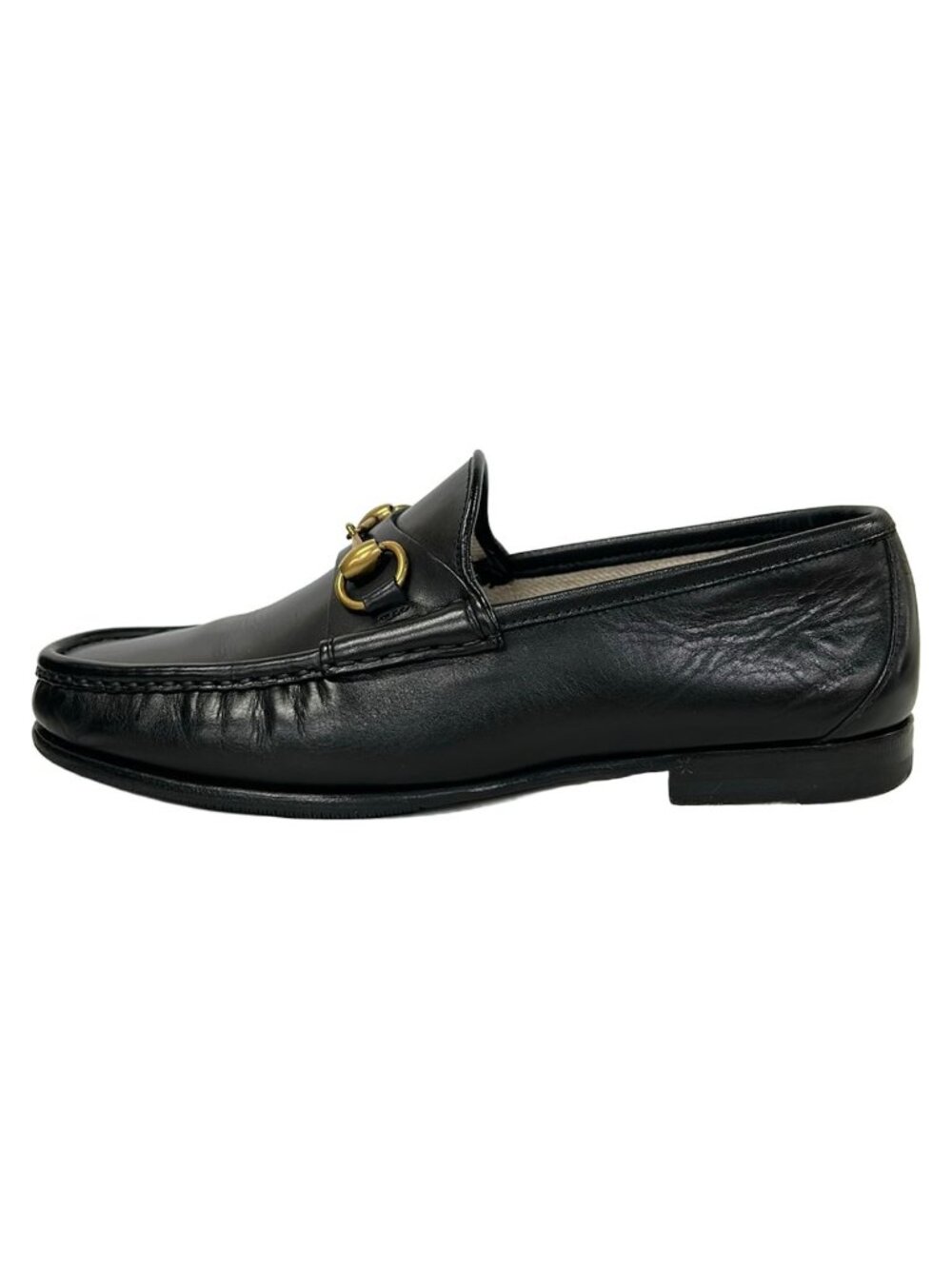 Gucci Loafers Horsebit Black Gold Leather 5.5